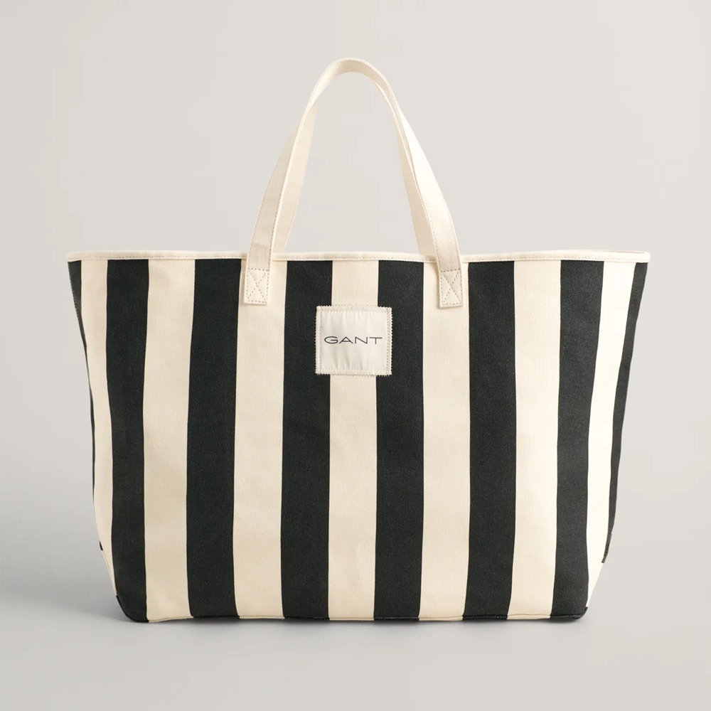 Striped Canvas Beach Bag - Black