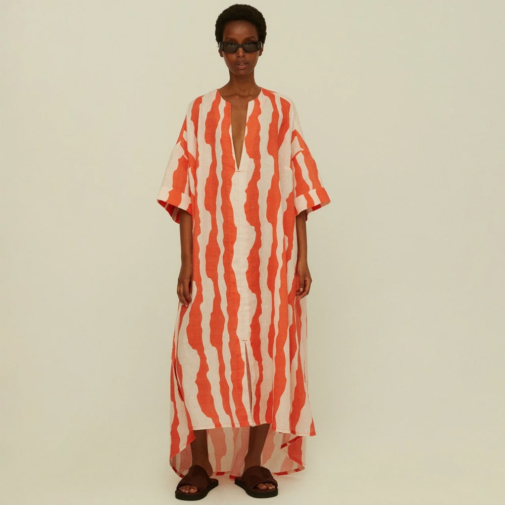 Calima Tangelo Linen Dress - Orange