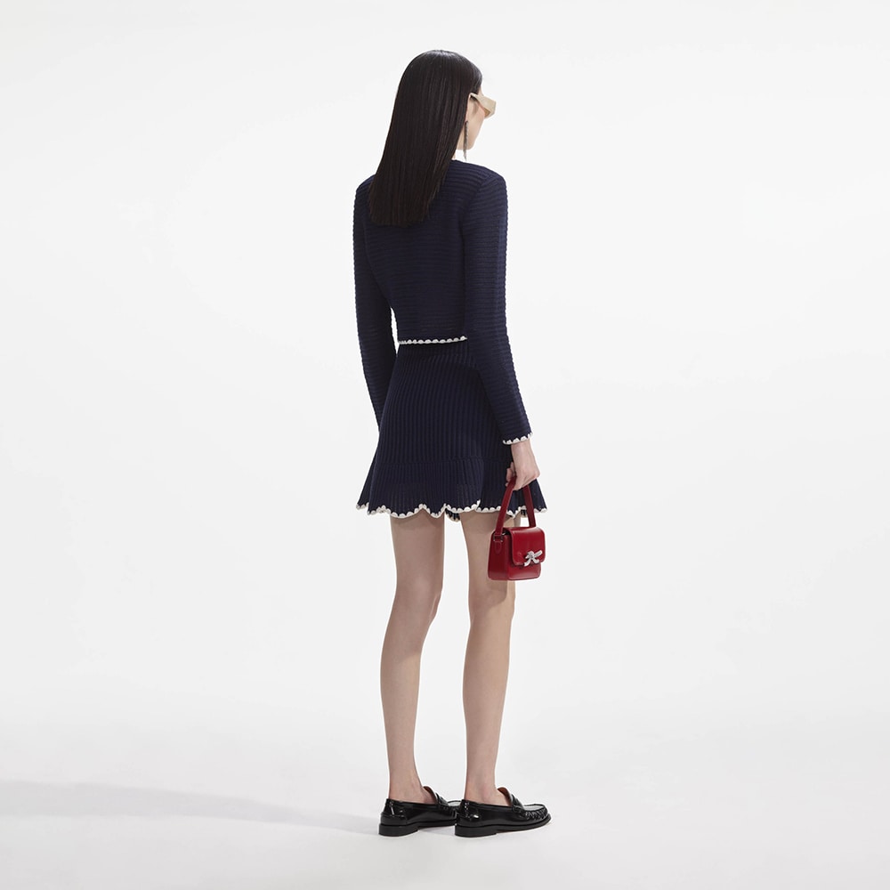 Crochet Contrast Trim Mini Skirt - Navy