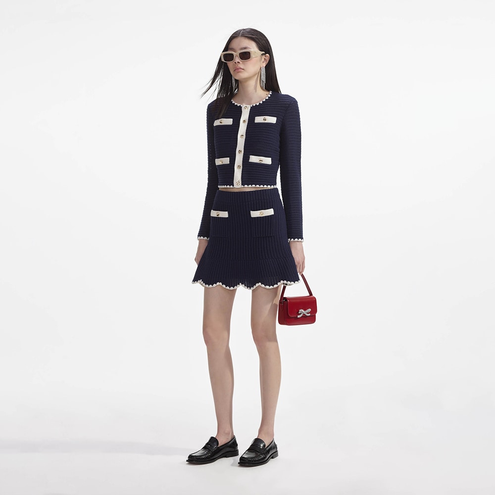 Crochet Contrast Trim Mini Skirt - Navy