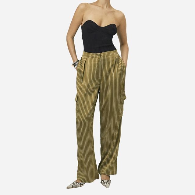Harlow Pinstripe Pant - Green Clay