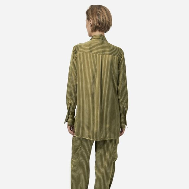 Louda Pinstripe Long Shirt - Green Clay