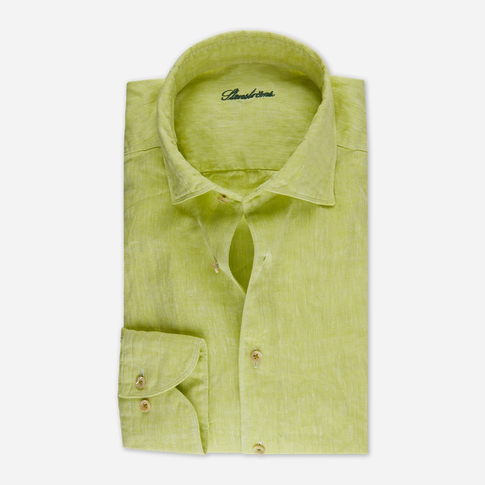 Fitted Body Linen Shirt - Green