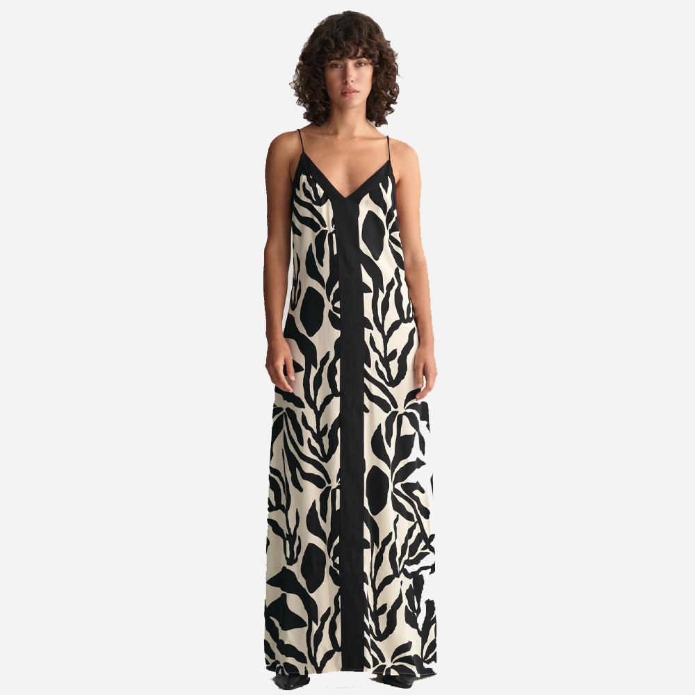 Palm Print Strap Dress - Soft Oat
