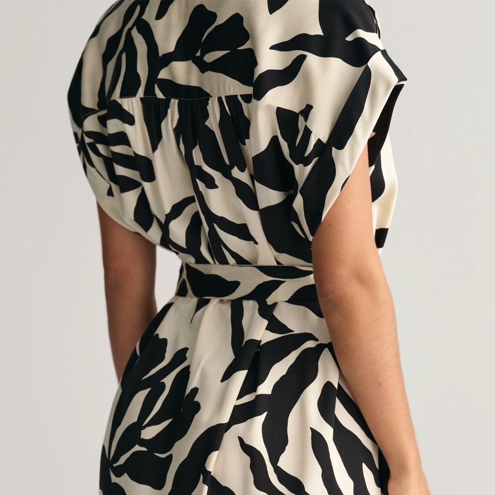 Palm Print Short Sleeve Dress - Soft Oat