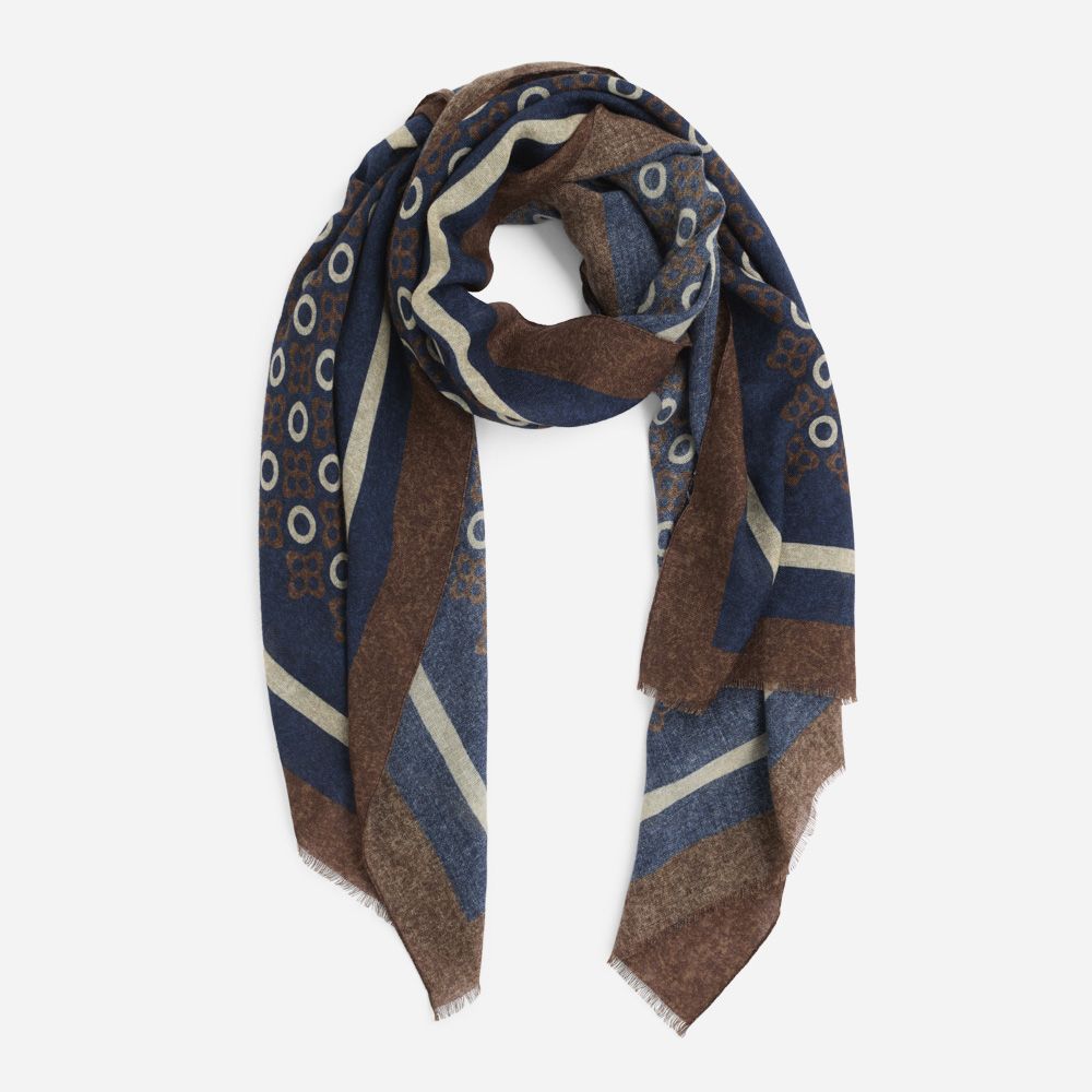 Scarf Wool - Dk Navy-Brown-White