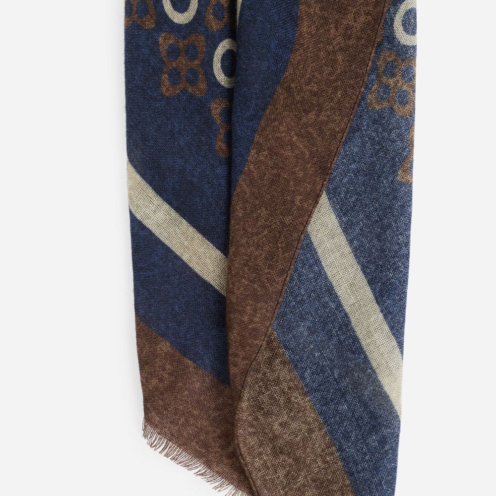 Scarf Wool - Dk Navy-Brown-White