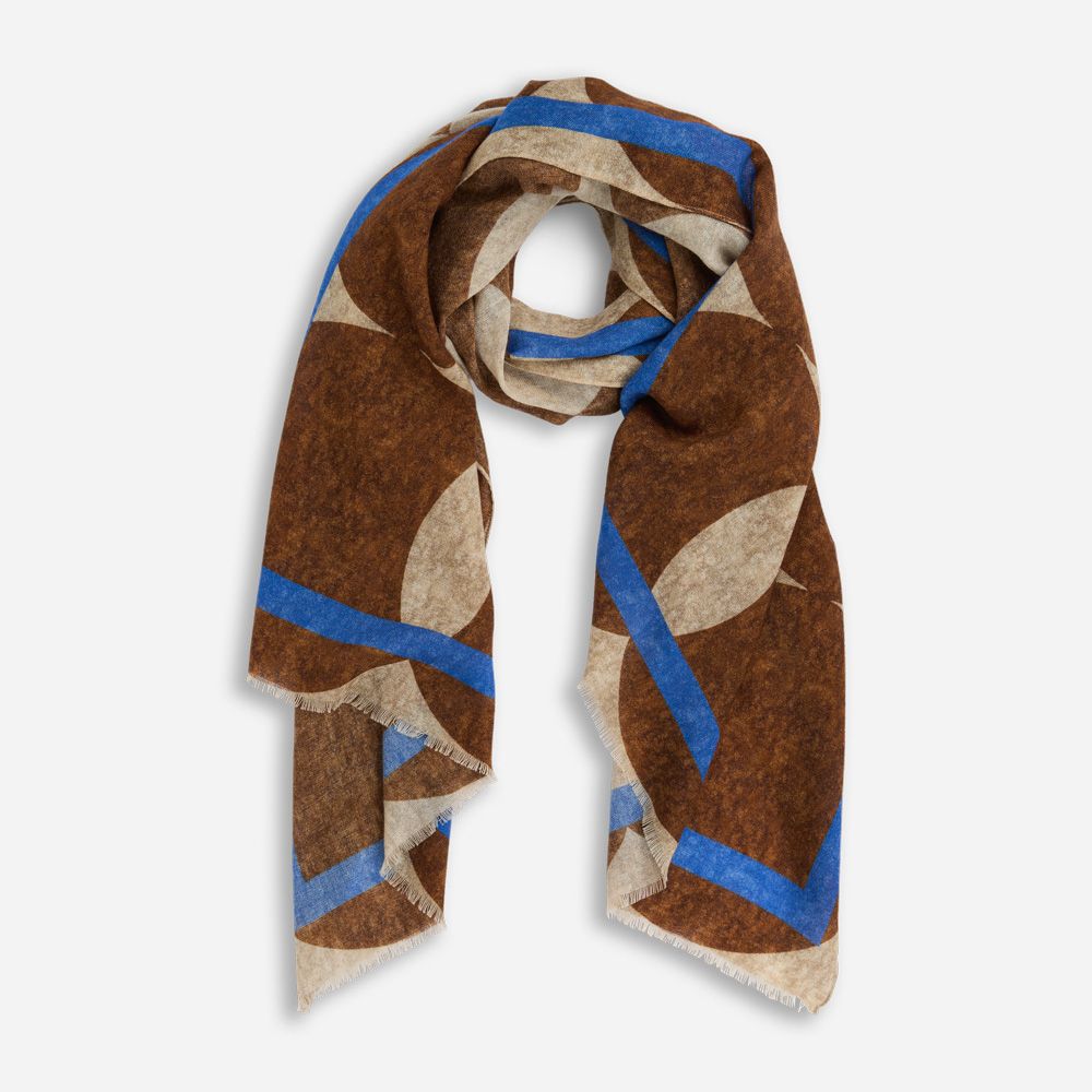 Scarf Wool - Brown-White-Blue