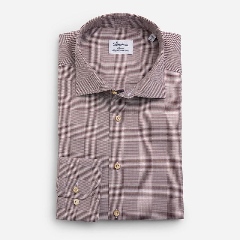 Fitted Body Shirt - Light Brown Check