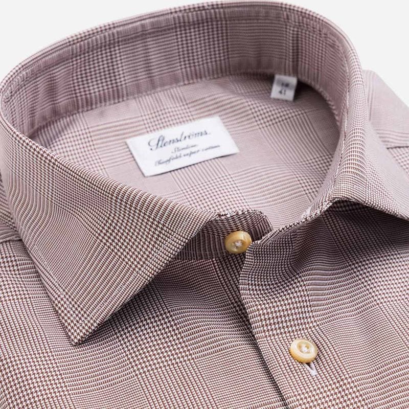 Fitted Body Shirt - Light Brown Check