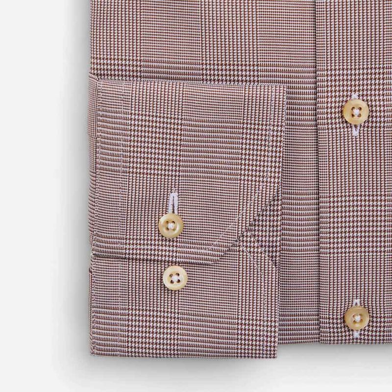 Fitted Body Shirt - Light Brown Check