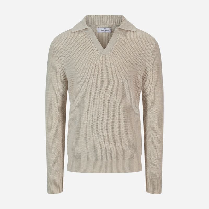 Rib Sweater Skipper Collar Wool - Beige