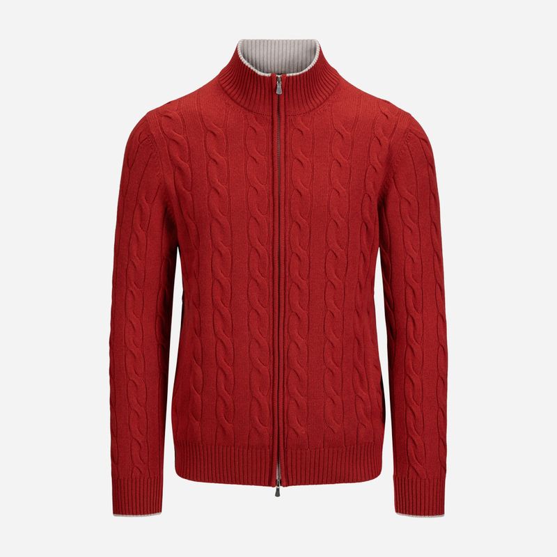 Full Zip Jacket Cable Cashmere - Red