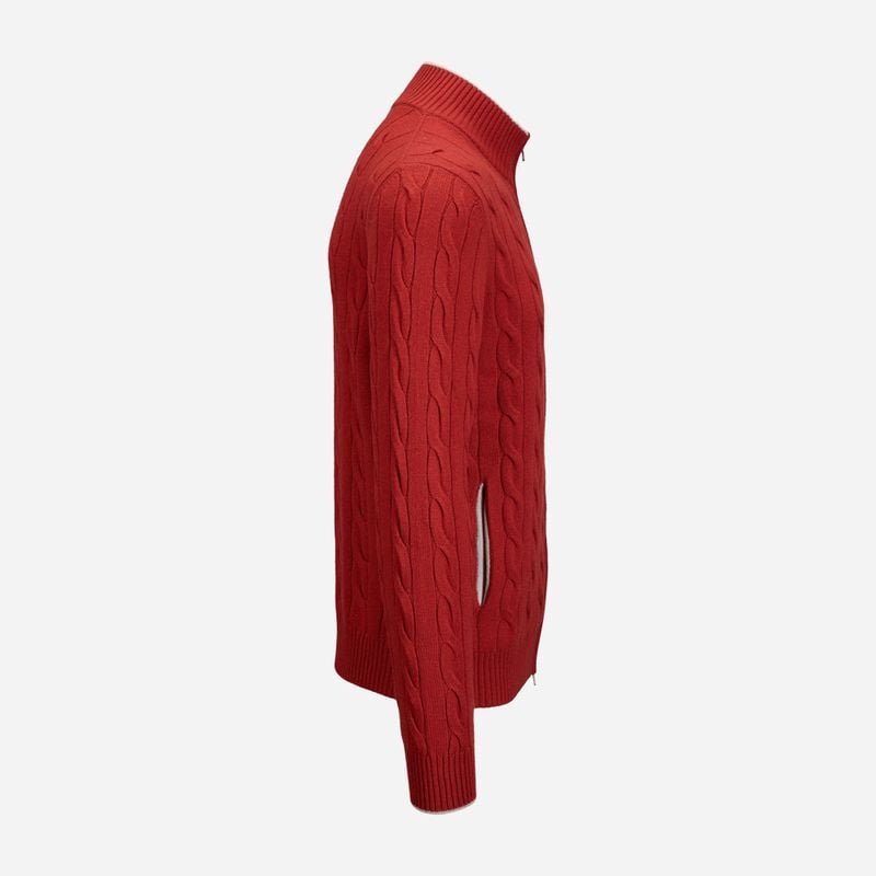 Full Zip Jacket Cable Cashmere - Red
