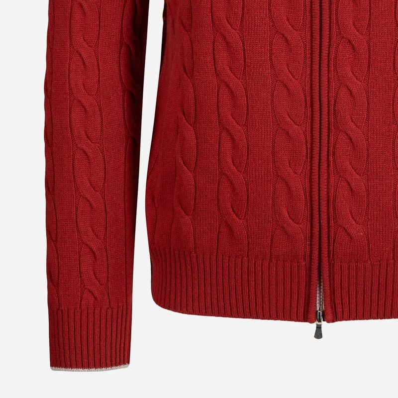 Full Zip Jacket Cable Cashmere - Red