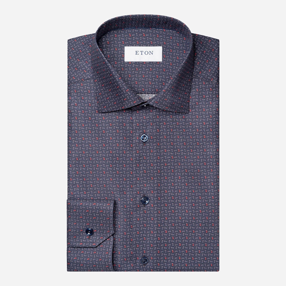 Slim Signature Twill Shirt - Navy Blue Micro Paisley