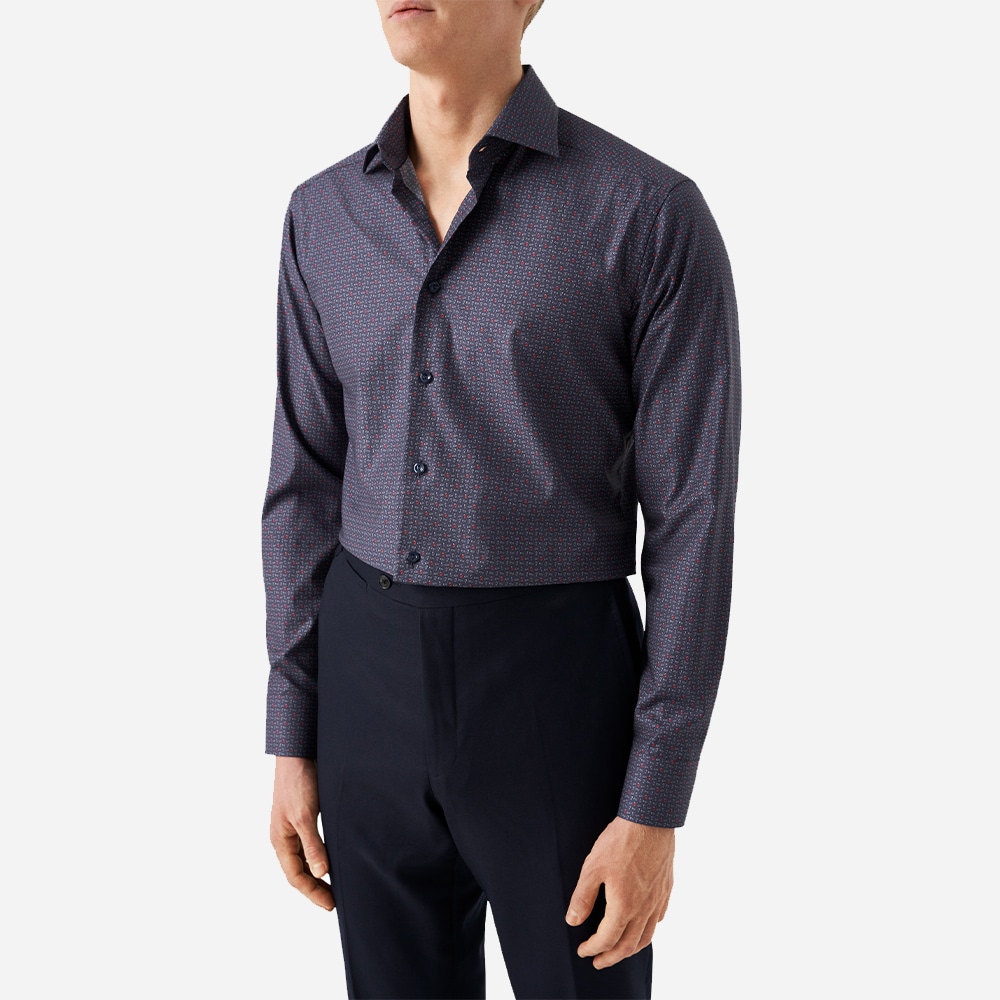 Slim Signature Twill Shirt - Navy Blue Micro Paisley