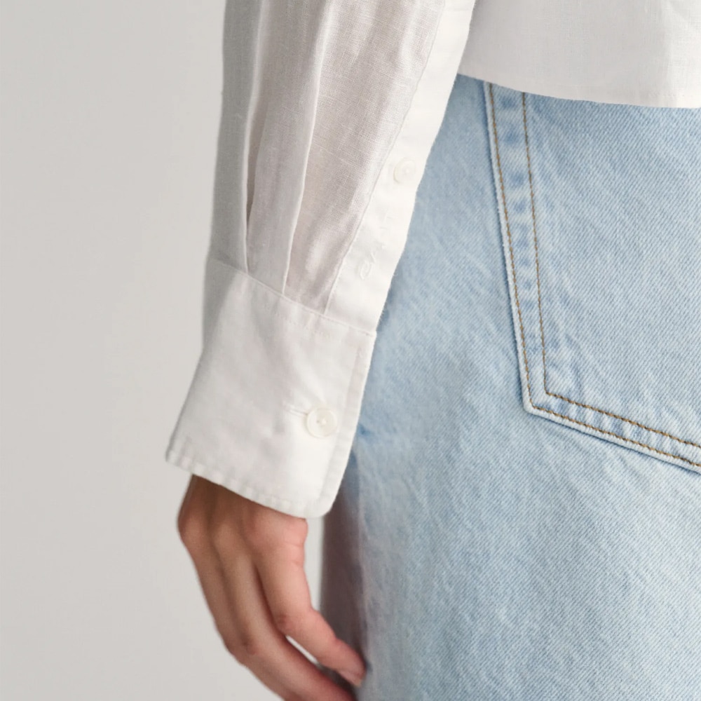 Relaxed Cropped Linen Shirt - White