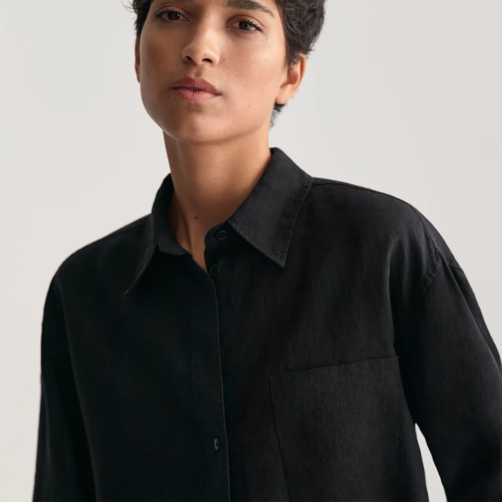 Relaxed Cropped Linen Shirt - Ebony Black