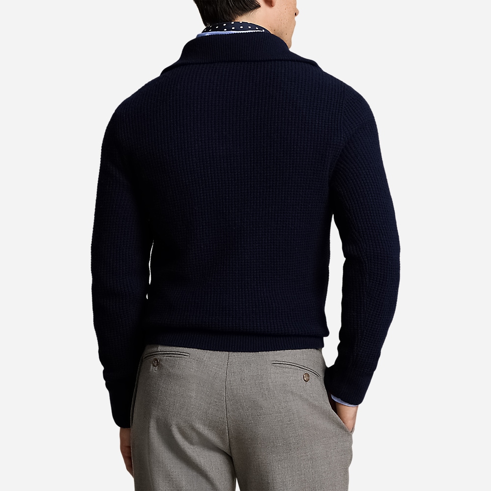 Waffle Wool-Cotton Quarter-Zip Sweater - Hunter Navy