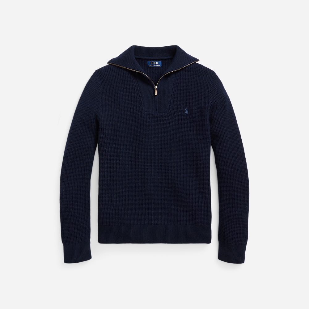 Waffle Wool-Cotton Quarter-Zip Sweater - Hunter Navy