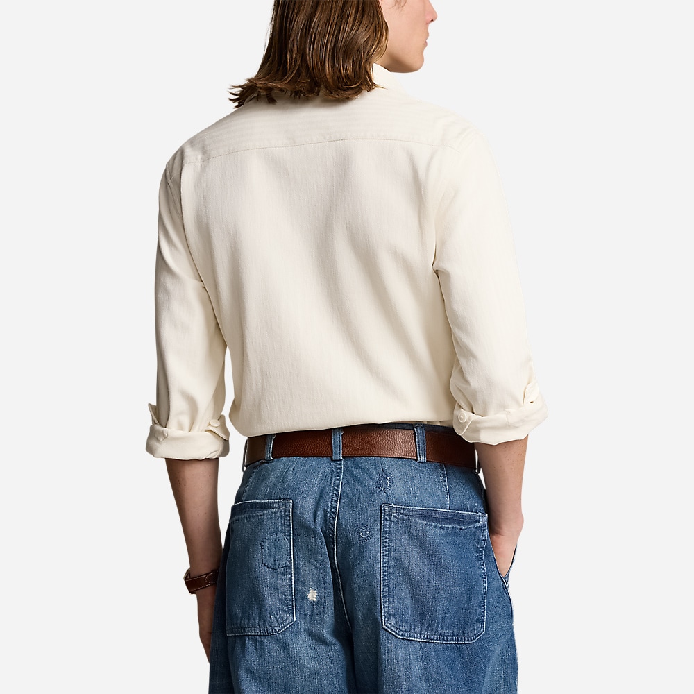 Jacquard-Knit Popover Workshirt - Herbal Milk
