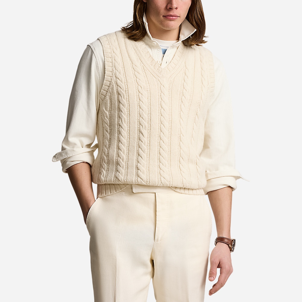 Aran-Knit Cotton-Cashmere Sweater Vest - Cream Combo