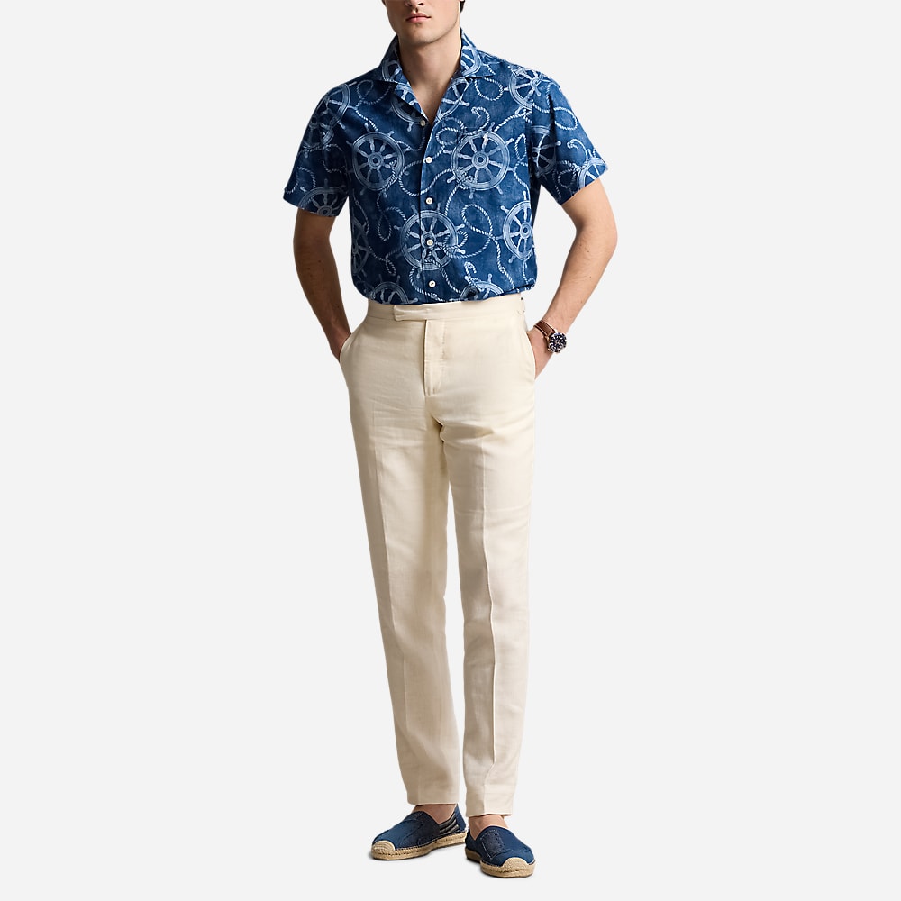 Classic Fit Cotton-Linen Camp Shirt - Ropes & Ship Wheel