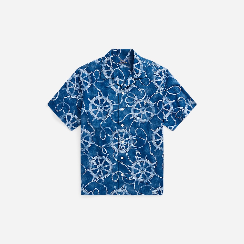 Classic Fit Cotton-Linen Camp Shirt - Ropes & Ship Wheel