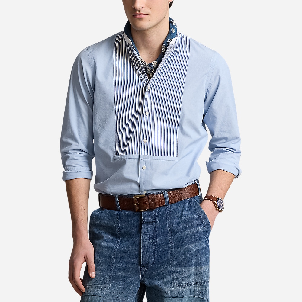 Classic Fit End-On-End Bib Shirt - Blue Eoe