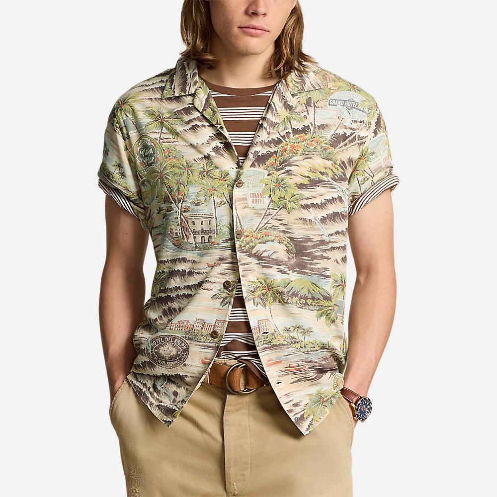 Classic Fit Beach-Print Camp Shirt - Playa De Havana