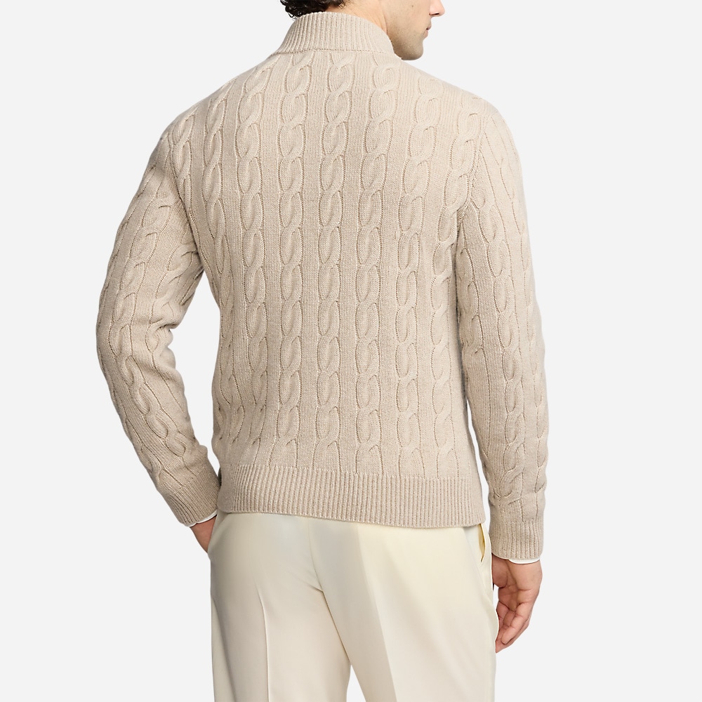 Cable-Knit Cashmere Mockneck Sweater - Oatmeal Melange
