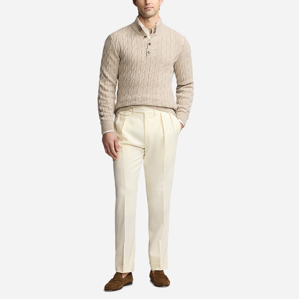 Cable-Knit Cashmere Mockneck Sweater - Oatmeal Melange