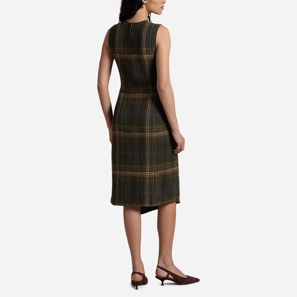 Plaid Faux-Wrap Sleeveless Dress - Green Multi Plaid
