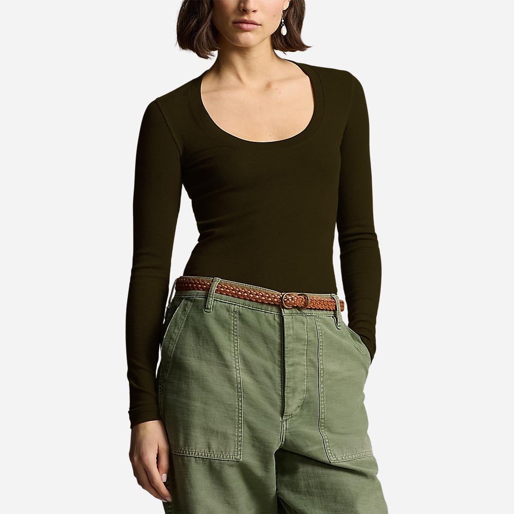 Ribbed Scoopneck Long-Sleeve Top - Dark Loden