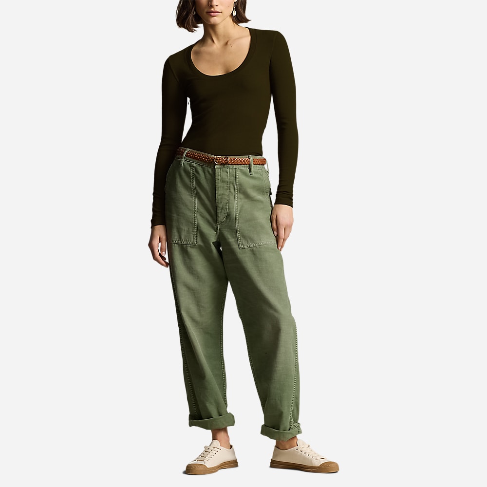 Ribbed Scoopneck Long-Sleeve Top - Dark Loden