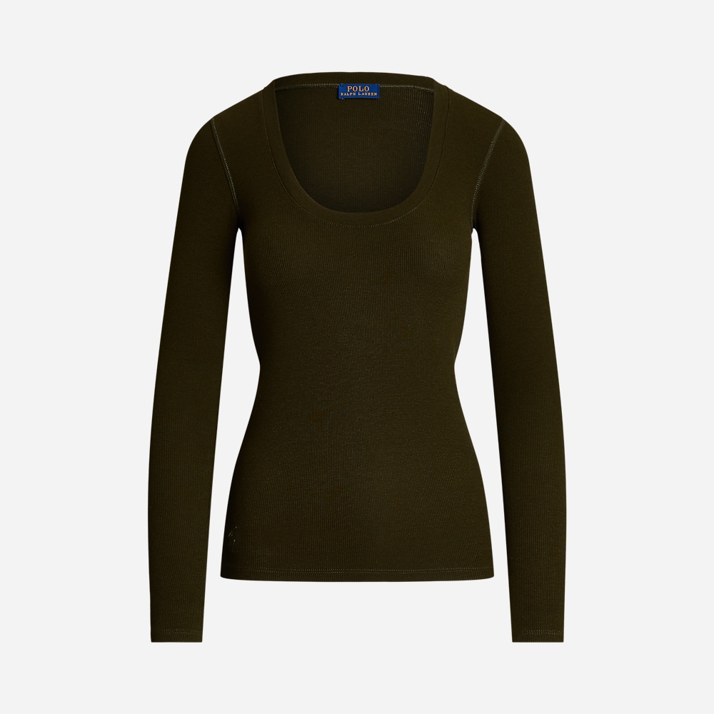 Ribbed Scoopneck Long-Sleeve Top - Dark Loden