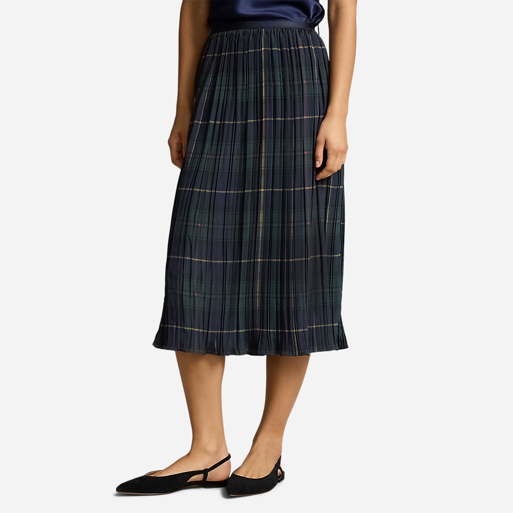 Plaid Pleated Midi Skirt - Polo Tartan