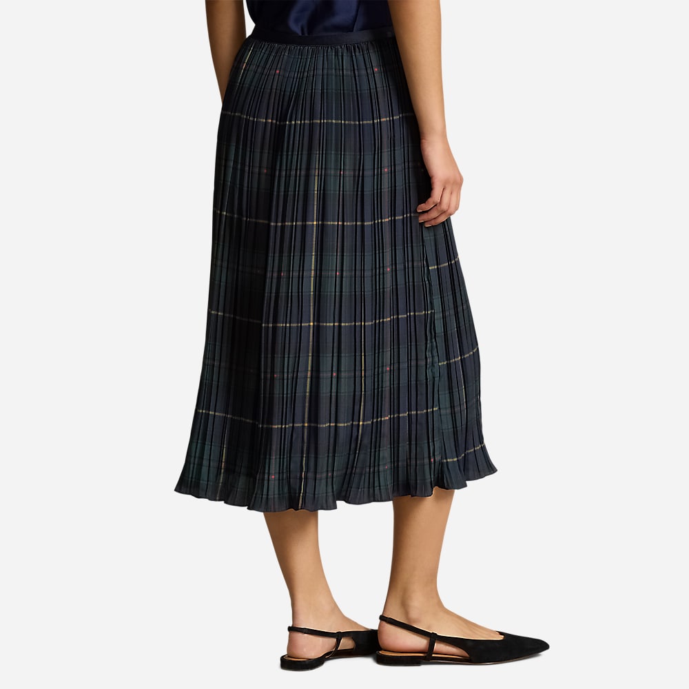 Plaid Pleated Midi Skirt - Polo Tartan