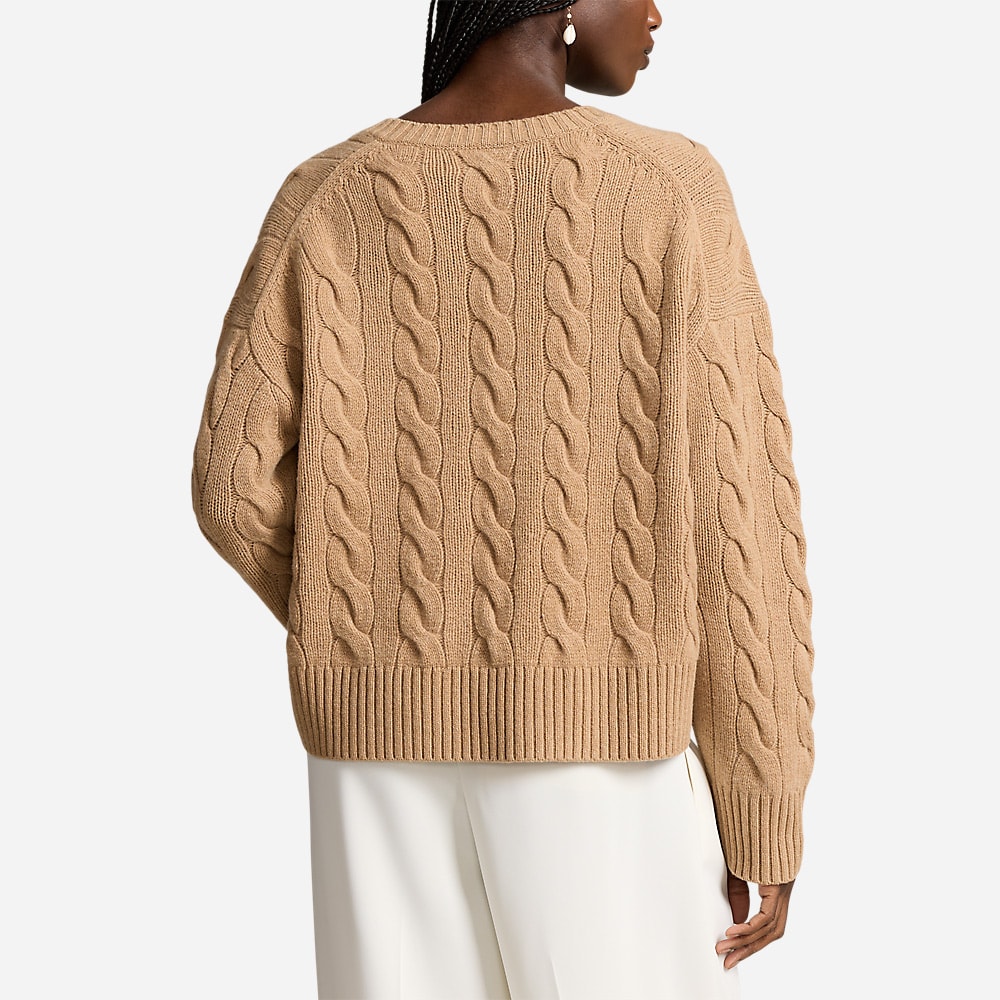 Cable-Knit Wool-Cashmere V-Neck Sweater - Collection Camel Melange