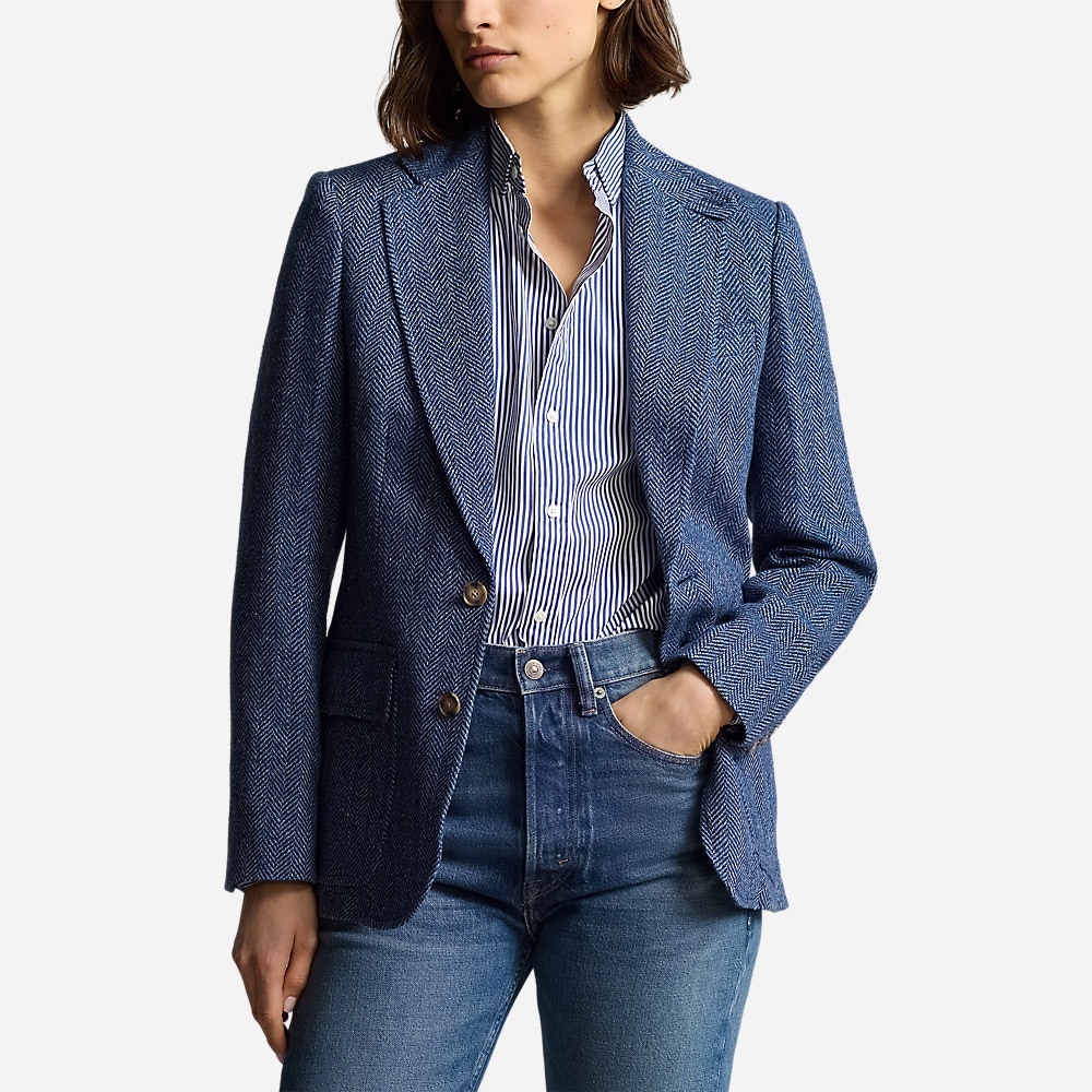 Herringbone Linen Blend Blazer Blue Herringbone Ferner Jacobsen