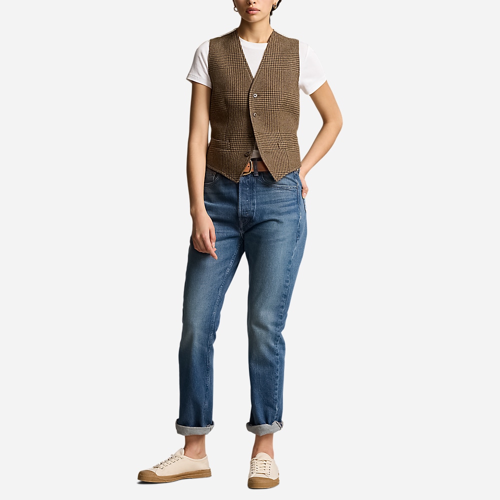 Tweed Front-Panel Vest - Olive/Tan Glen Check