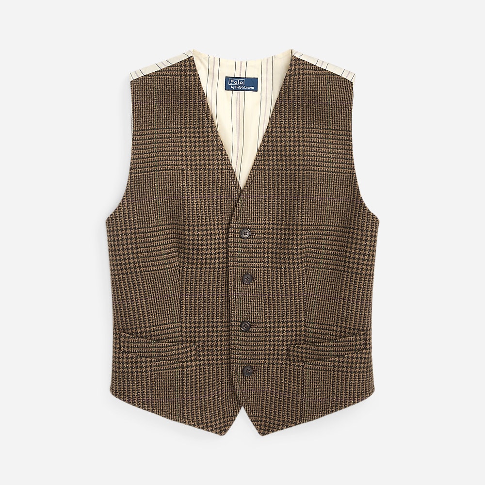 Tweed Front-Panel Vest - Olive/Tan Glen Check