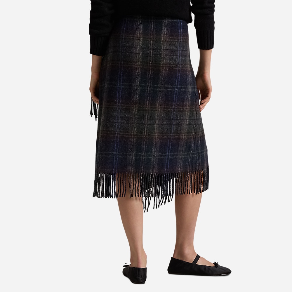 Fringe-Trim Plaid Wrap Skirt - Plaid Multi