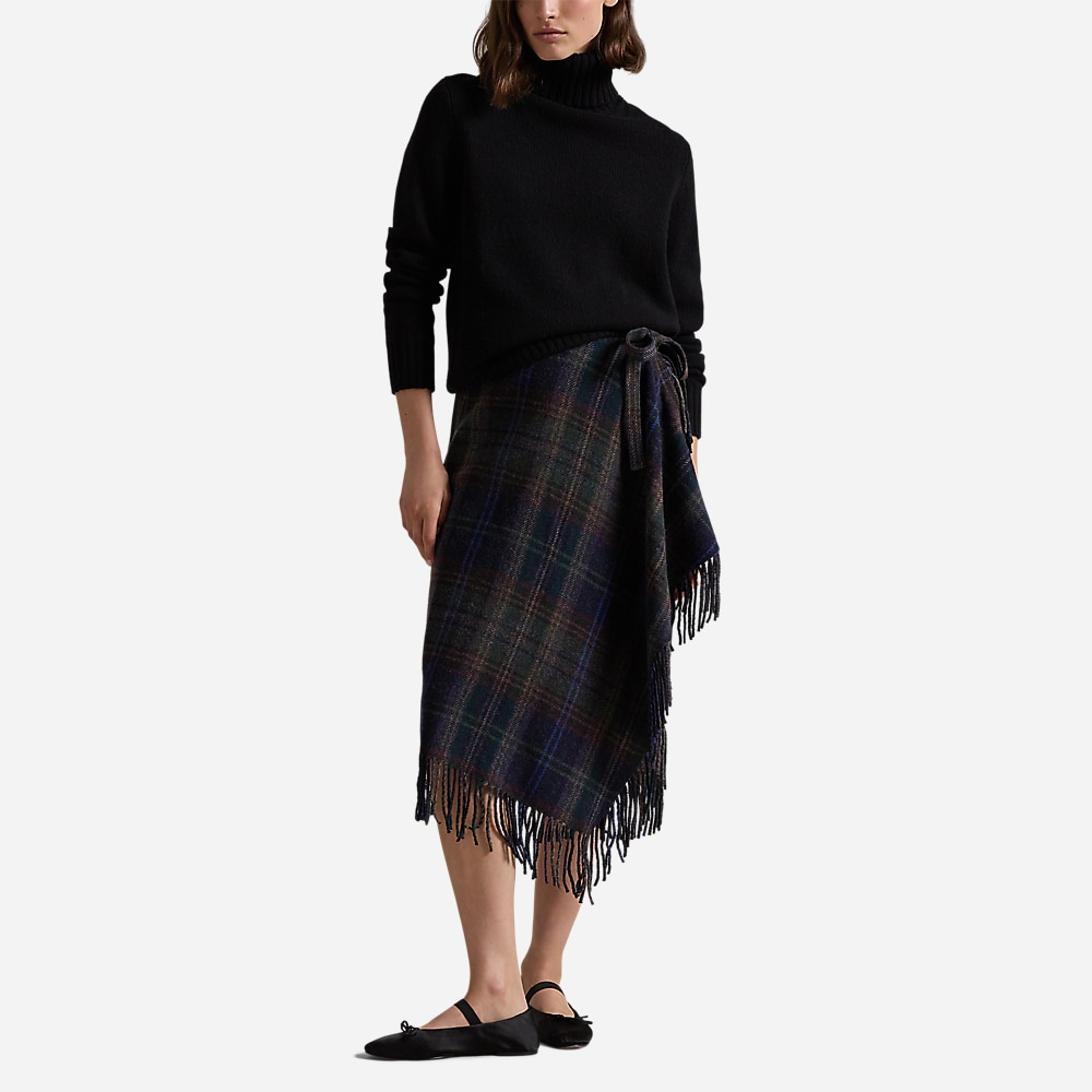 Fringe-Trim Plaid Wrap Skirt - Plaid Multi