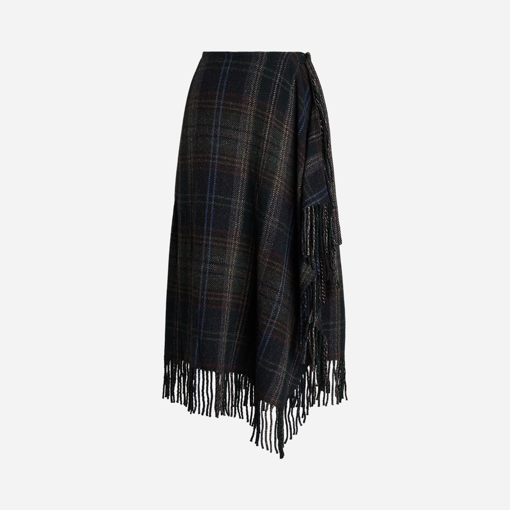 Fringe-Trim Plaid Wrap Skirt - Plaid Multi