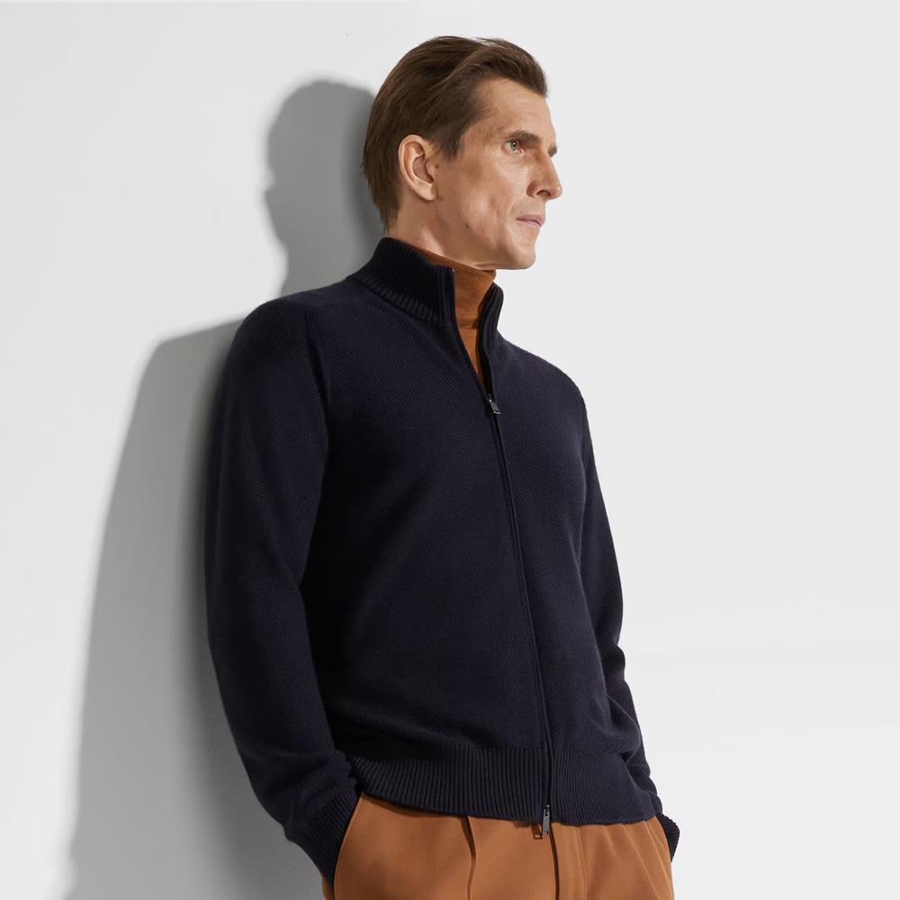 Cashseta Full Zip Cardigan - Navy Blue