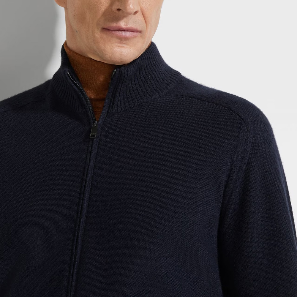 Cashseta Full Zip Cardigan - Navy Blue