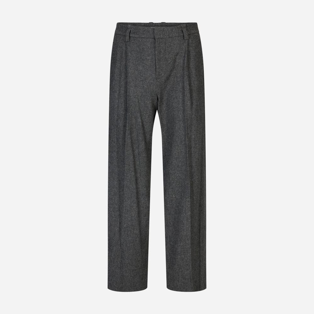 Italian Herringbone Wool-Blend High-Rise Trouser - Charcoal