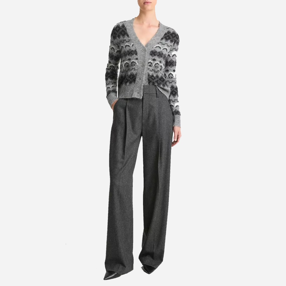 Italian Herringbone Wool-Blend High-Rise Trouser - Charcoal